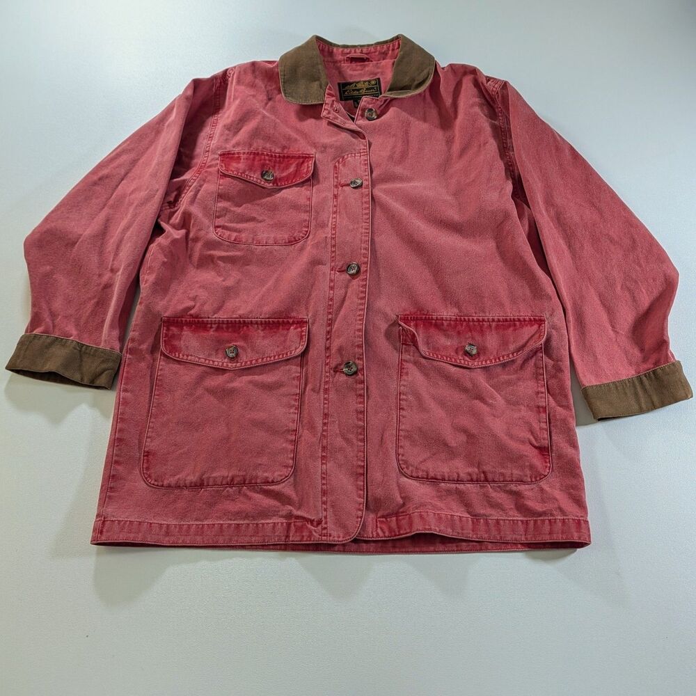 Women's Petite Medium Vintage Eddie Bauer Red Jacket Barn Chore Coat Faded